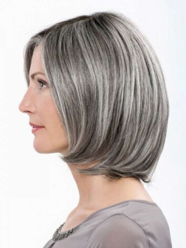 Capless  Gray Medium Straight Synthetic Wigs 12 Inches