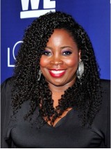 Kim Kimble Afro-Hair Long Curly Lace Front Human Hair Wigs With Side Bangs