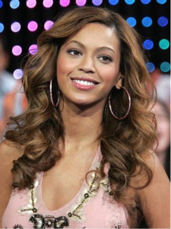 Beyonce Long Wavy Synthetic Lace Front Wigs With Side Bangs