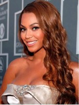 Beyonce Long Wavy Synthetic Lace Front Wigs With Side Bangs