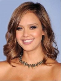 Jessica Alba Polished Human Hair Lace Front Wavy Wigs