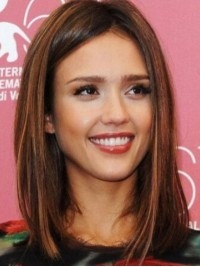 Jessica Alba Medium Straight Bob Style Capless Synthetic Wigs