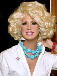 Kim Zolciak Blonde Curly Short Capless Synthetic Wigs With Side Bangs