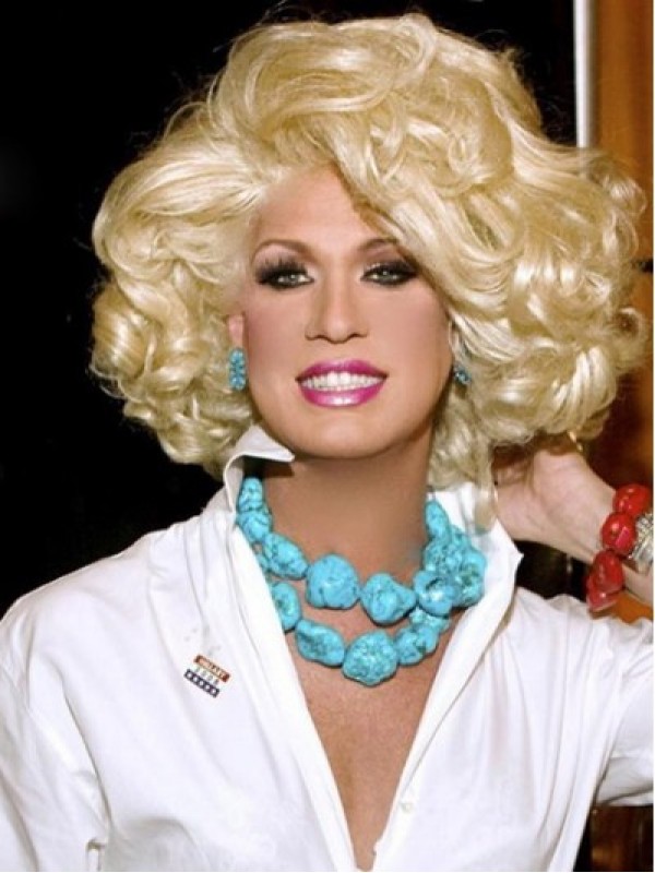 Kim Zolciak Blonde Curly Short Capless Synthetic Wigs With Side Bangs