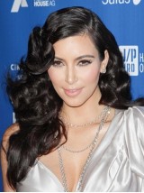 Kim Kardashian Long Black Curly Full Lace Synthetic Wigs With Side Bangs