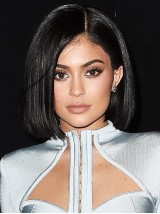 Kylie Jenner Black Short Straight Bob Style Lace Front Human Hair Wigs With Side Bangs