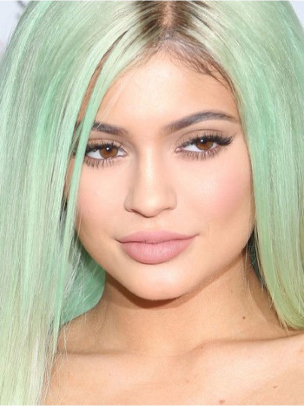 Kylie Jenner Light Green Straight Long Capless Synthetic Wigs With Side Bangs