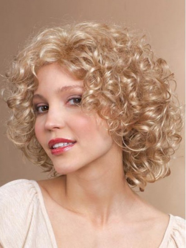 Blonde Medium Curly Capless Synthetic Wig
