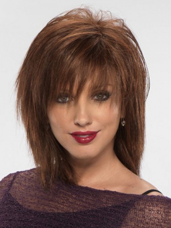 Brown Medium Straight Capless Synthetic Wig