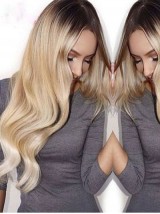 Long Blonde Wavy Two Tones Human Wig