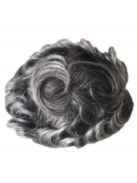 8" x 10" Grey Hair Men's Toupee Fine Mono