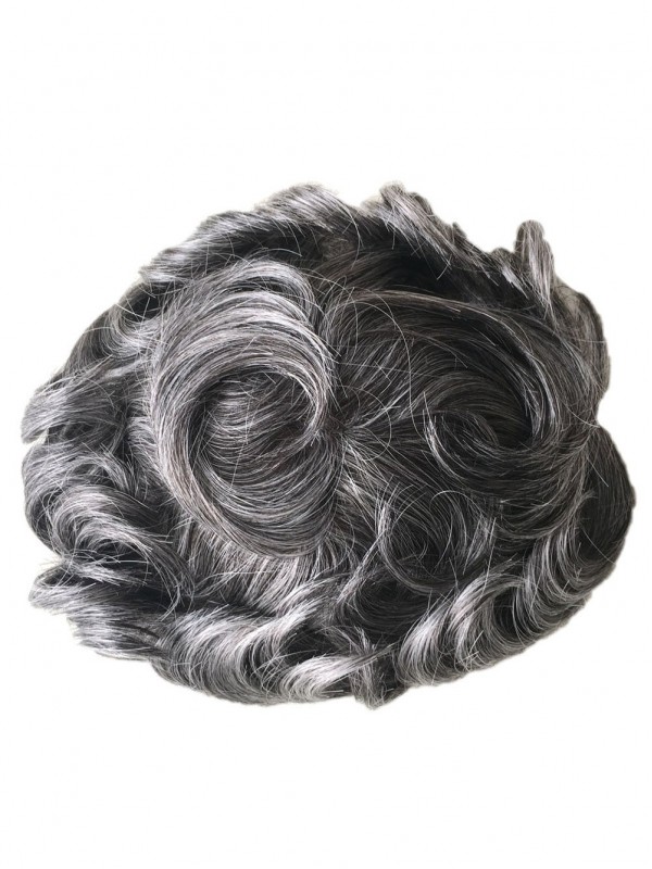 8" x 10" Grey Hair Men's Toupee Fine Mono