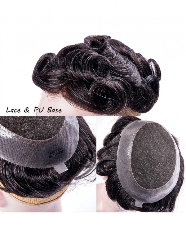 8" x 10" Grey Hair Men's Toupee Fine Mono