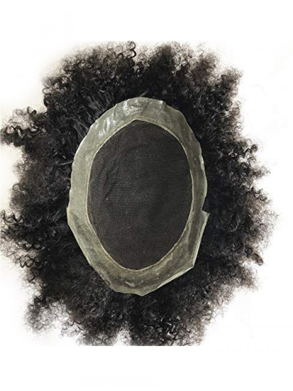 8" x 10" Black Curly Lace Afro Toupee For Men