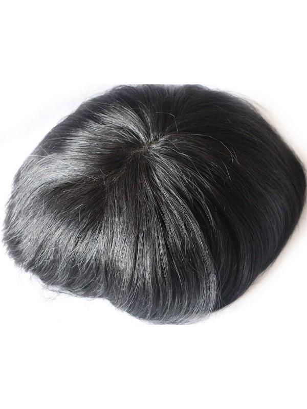 8" x 10" Jet Black Fine Mono Toupee Human Hair Piece