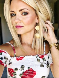 Blonde Medium Straight Capless Synthetic Wig With Side Bangs 14 Inches
