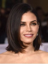 Medium Straight Lace Front Human Hair Wigs With Side Bangs 14 Inches