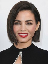 Medium Straight Bob Style Lace Front Human Hair Wigs With Side Bangs 10 Inches