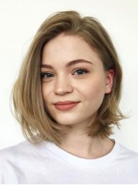 Short Blonde Straight Lace Front Human Hair Wigs With Side Bangs 12 Inches
