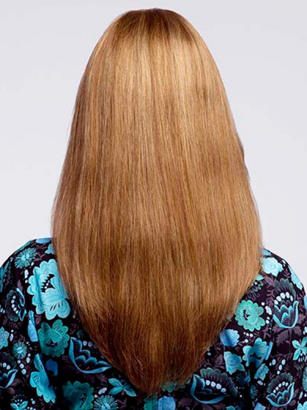 Blonde Straight Long Capless Human Hair Wigs With Side Bangs 20 Inches