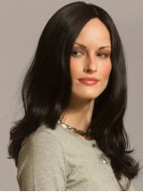Central Parting Long Wavy Black Human Hair Capless Wigs 20 Inches