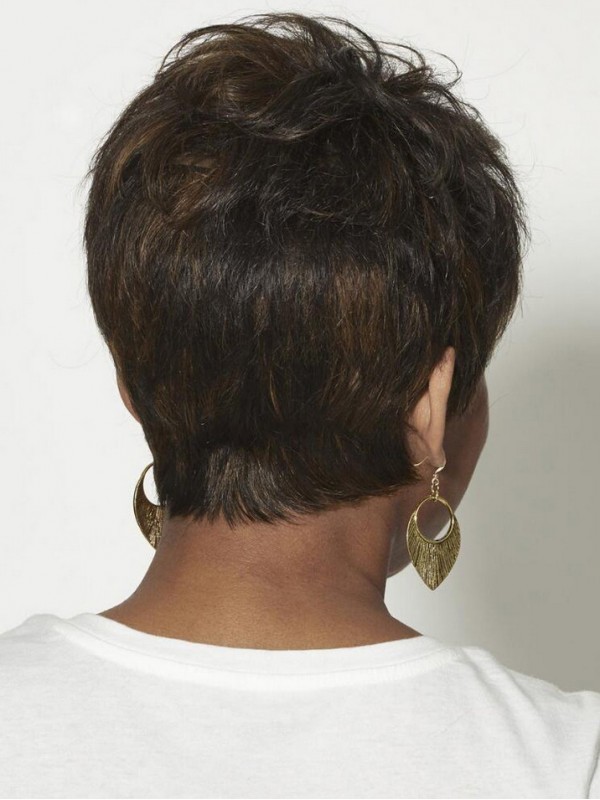 100% Human Hair Pixie Wig With Short Wavy Layers And Flirty Fringe 8 Inches