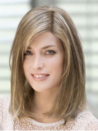 Human Hair Shoulder Length Straight Full Lace Wig With Side Bangs 14 Inches