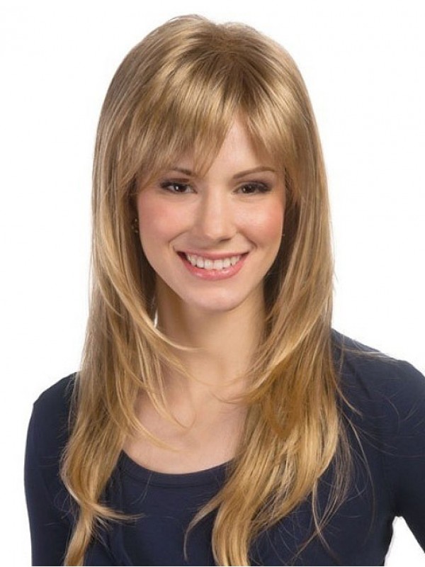 Long Layered Blonde Lace Front Mono Top Wig With Bangs 20 Inches