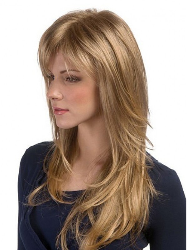 Long Layered Blonde Lace Front Mono Top Wig With Bangs 20 Inches