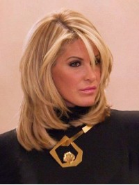 Kim Zolciak Shoulder Length Human Hair Blonde Lace Front Wig With Side Bangs 16 Inches