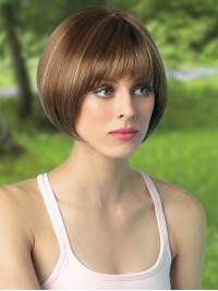 Bob Style Short Straight Capless Human Hair Wigs With Bangs 8 Inches