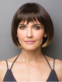 Bob Style Short Straight Capless Human Hair Wigs With Bangs 8 Inches