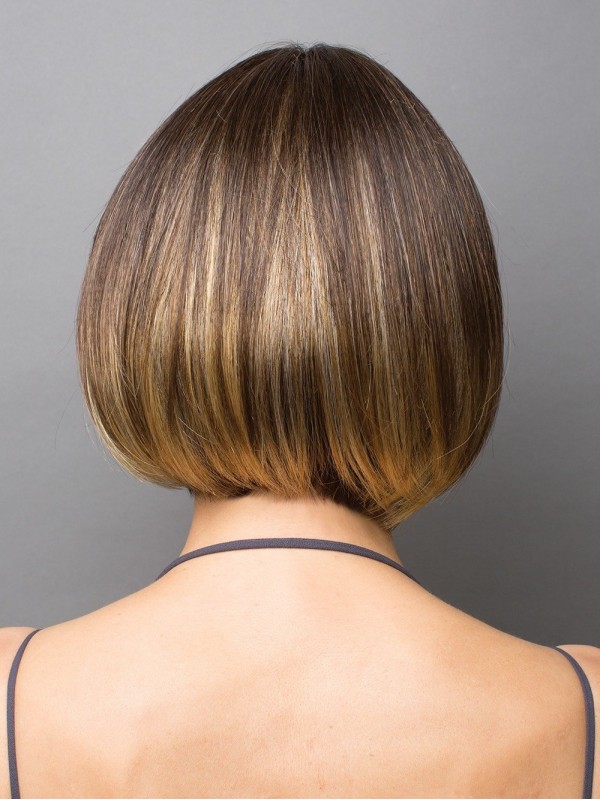 Bob Style Short Straight Capless Human Hair Wigs With Bangs 8 Inches